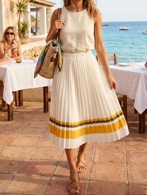Banana Republic White Skirt with Yellow and Brown Accents